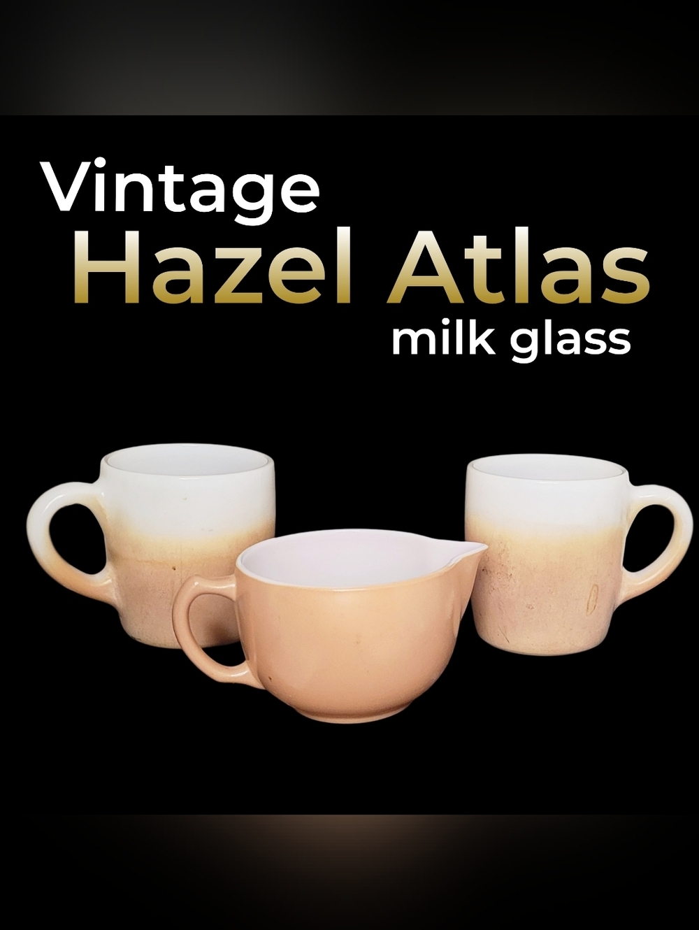 Vintage Hazel Atlas Tan and White Ombre Milk Glass Mugs and Creamer